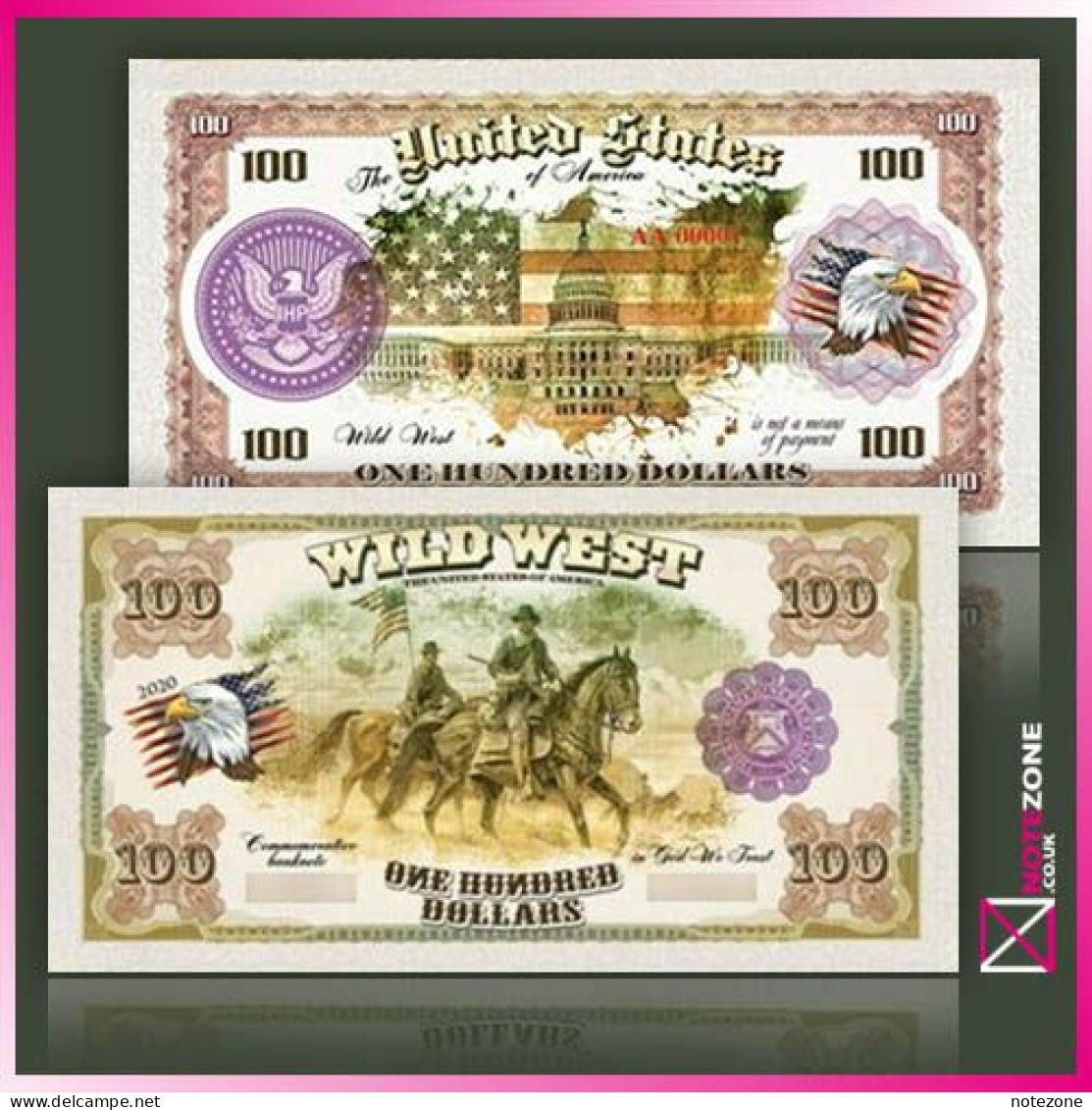 5 Notes Set! WILD WEST USA $100 PLASTIC Notes With Spot UV Private Fantasy Test Note - Verzamelingen