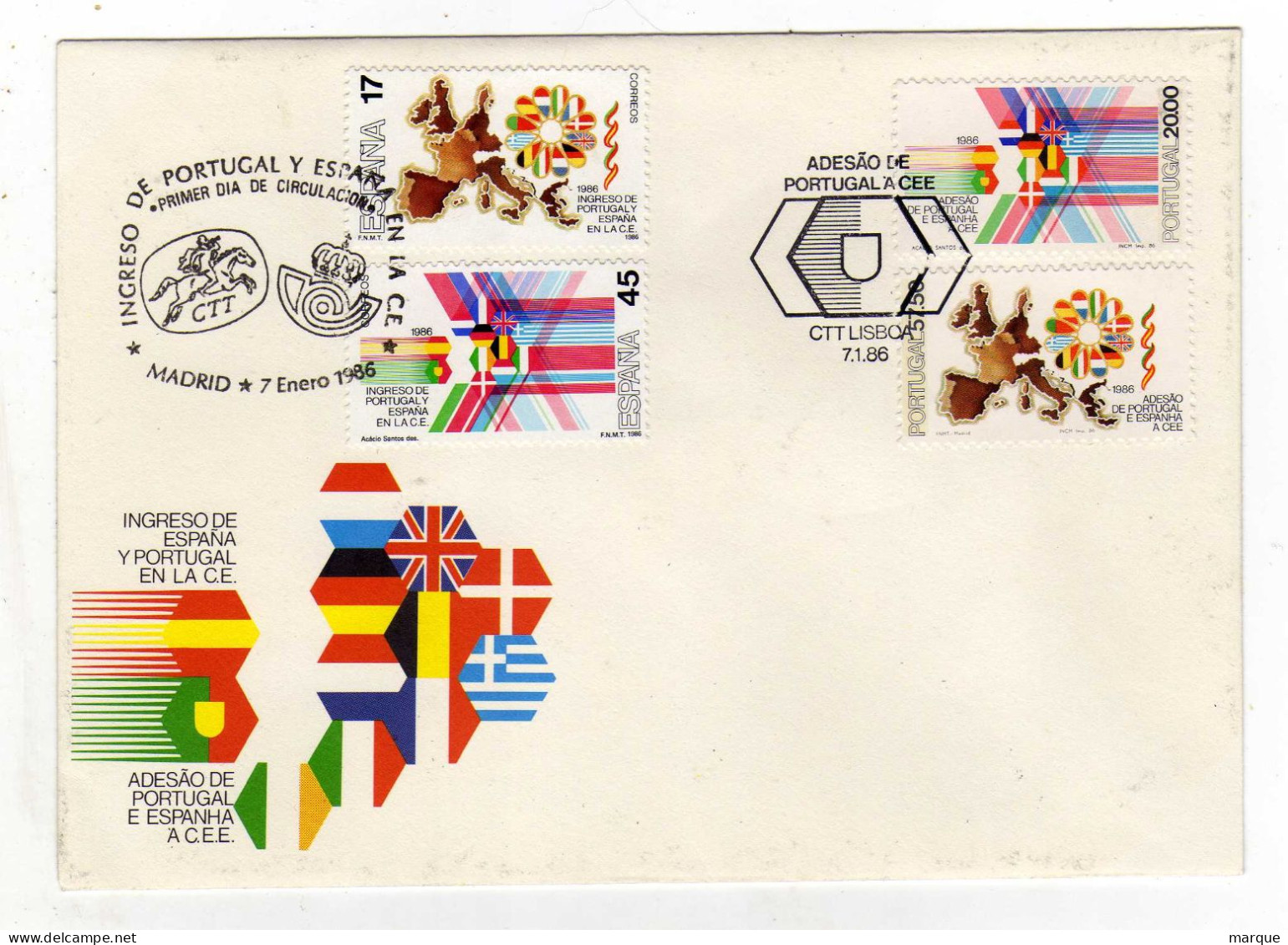 Enveloppe 1er Jour EUROPA PORTUGAL Oblitération CTT LISBOA 07/01/1986 - FDC