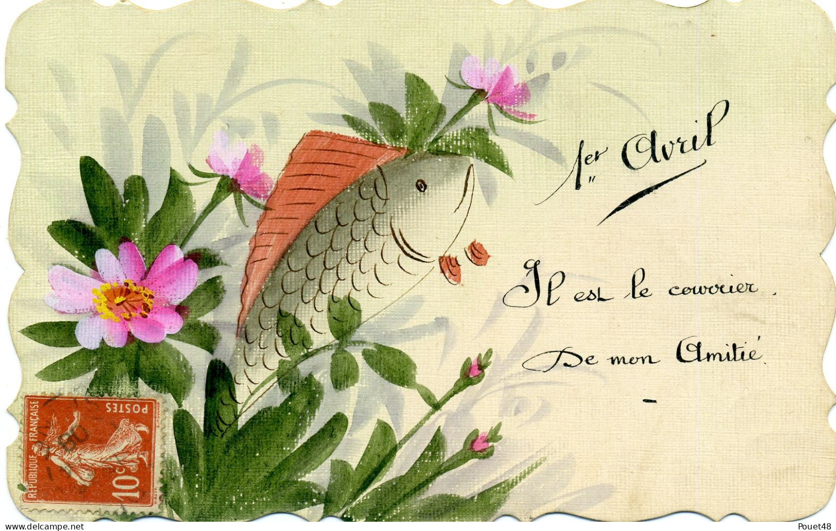 1er AVRIL - Poisson Fleurs Peint à La Main - 1° Aprile (pesce Di Aprile)