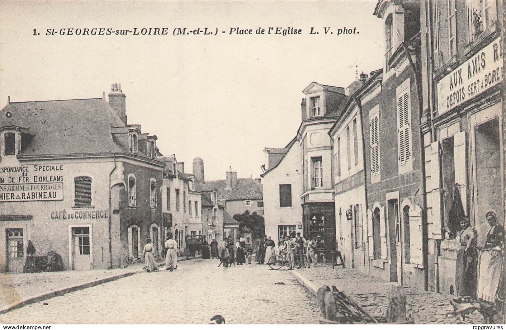 49 ST-GEORGES-SUR-LOIRE PLACE DE L'EGLISE ANIMEE - CAFE DU COMMERCE - 1389 - Saint Georges Sur Loire