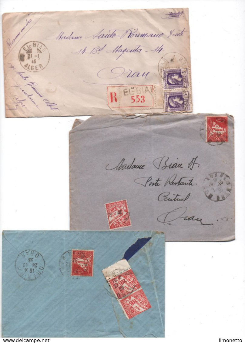 ALGERIE -1933/36-1946- Lot De 5 Enveloppes- Sans Cor.  - Aff. Divers D'Algérie + Taxe - - Lettres & Documents