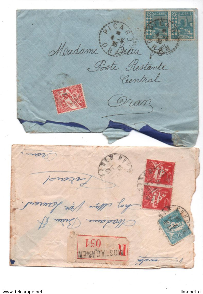 ALGERIE -1933/36-1946- Lot De 5 Enveloppes- Sans Cor.  - Aff. Divers D'Algérie + Taxe - - Brieven En Documenten