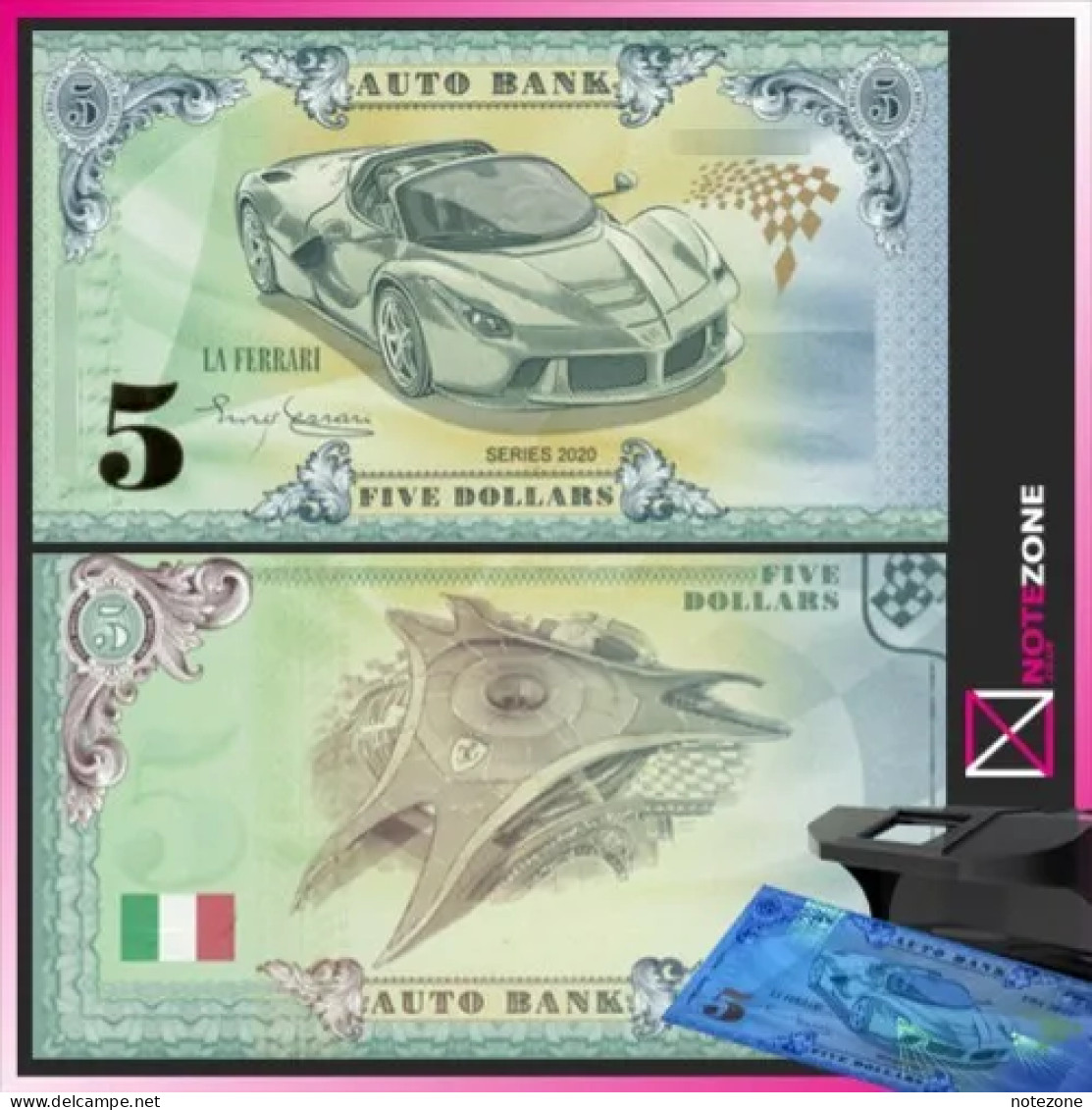 6 NOTES SET!!! Auto Bank CARS SET $5 Fantasy Test Note Private - Sets & Sammlungen