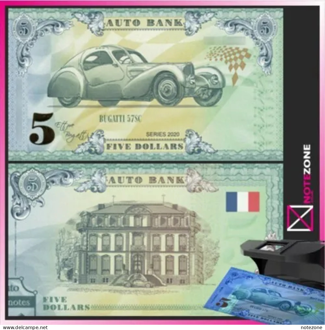 6 NOTES SET!!! Auto Bank CARS SET $5 Fantasy Test Note Private - Colecciones Lotes Mixtos