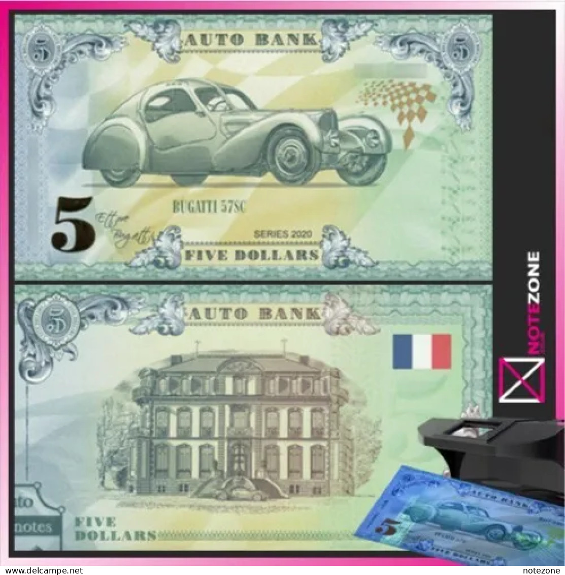 6 NOTES SET!!! Auto Bank CARS SET $5 Fantasy Test Note Private - Collections