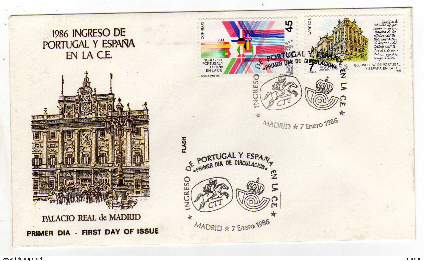 Enveloppe 1er Jour EUROPA ESPAGNE ESPANA Oblitération MADRID 07/01/1986 - FDC