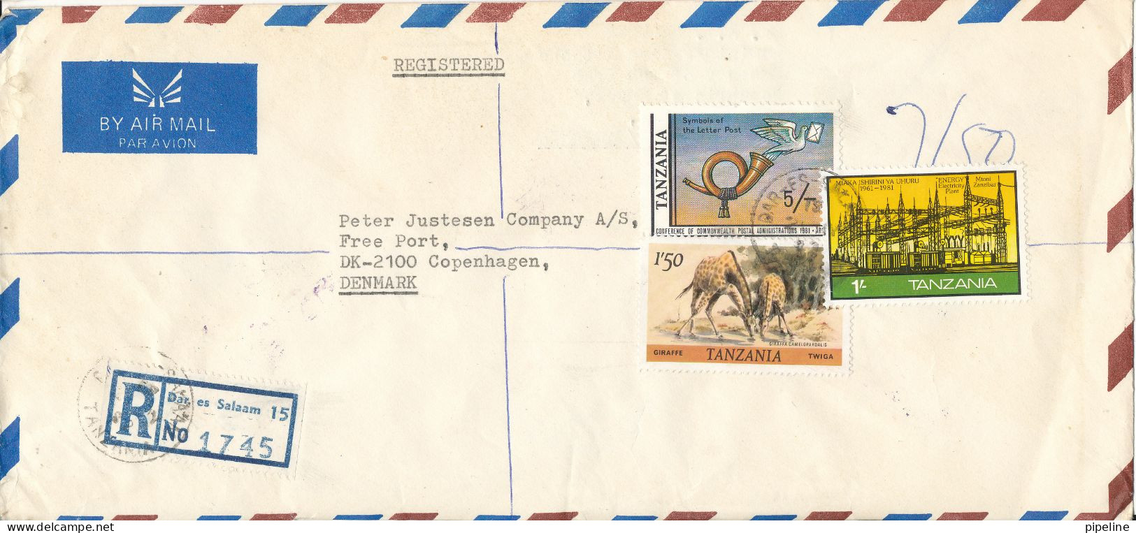 Tanzania Registered Air Mail Cover Sent To Denmark 1983 Topic Stamps (from The Embassy UAR Egypt Dar Es Salaam) - Tanzanie (1964-...)