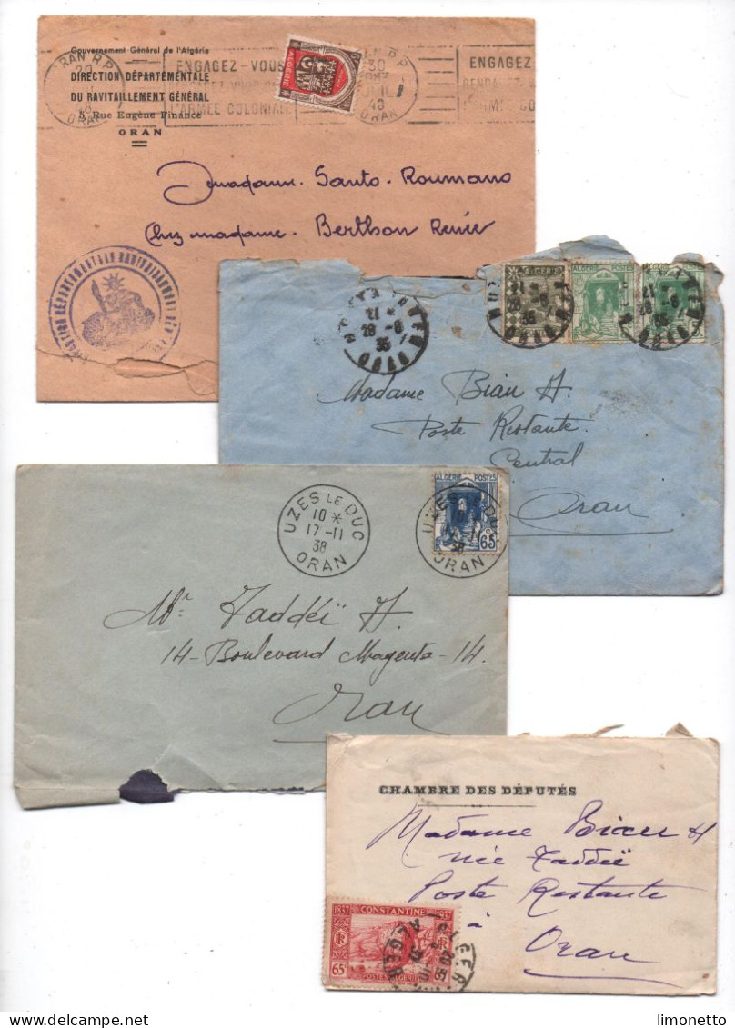 ALGERIE -1930/36-1948- Lot De 7 Enveloppes- Sans Cor.  - Aff. Divers D'Algérie + Taxe - - Cartas & Documentos