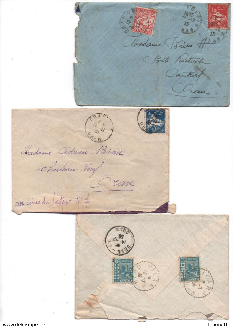 ALGERIE -1930/36-1948- Lot De 7 Enveloppes- Sans Cor.  - Aff. Divers D'Algérie + Taxe - - Lettres & Documents