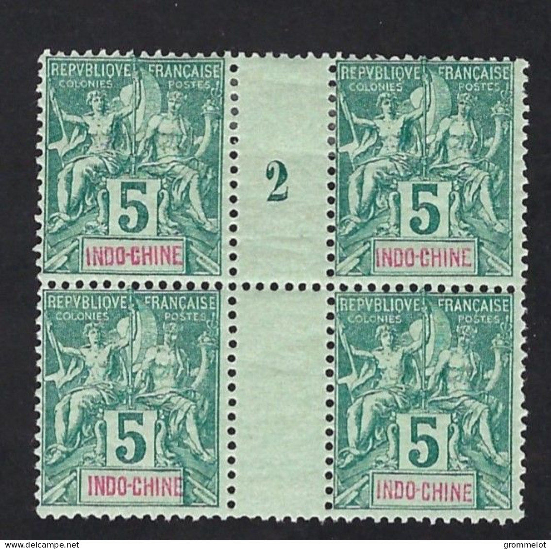 INDO-CHINE: N° 6 Bloc De 4 ,millésime 2, Neuf Légère Marque De Charnière, Très Frais - Unused Stamps