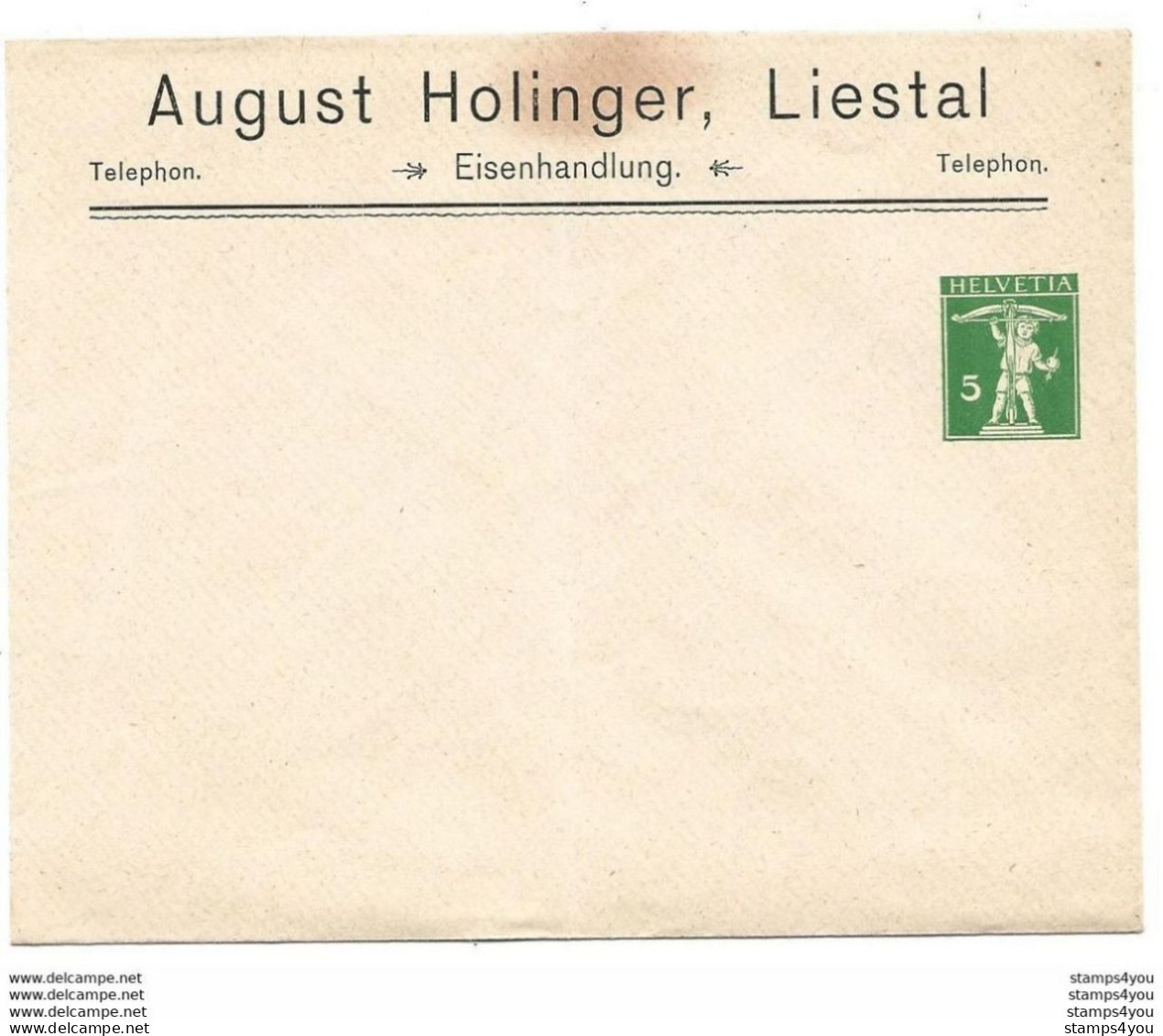 231 - 35 - Entier Postal Privé Neuf "August Holinger Liestal" Attention Léger Pli Vertical - Postwaardestukken