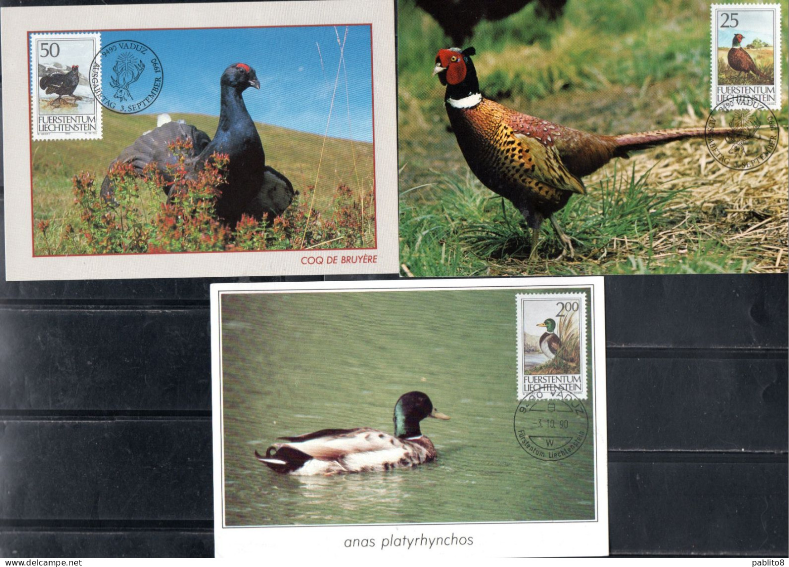 LIECHTENSTEIN 1990 GAME BIRDS COMPLETE SET SERIE COMPLETA MAXI MAXIMUM CARD CARTE - Cartas Máxima