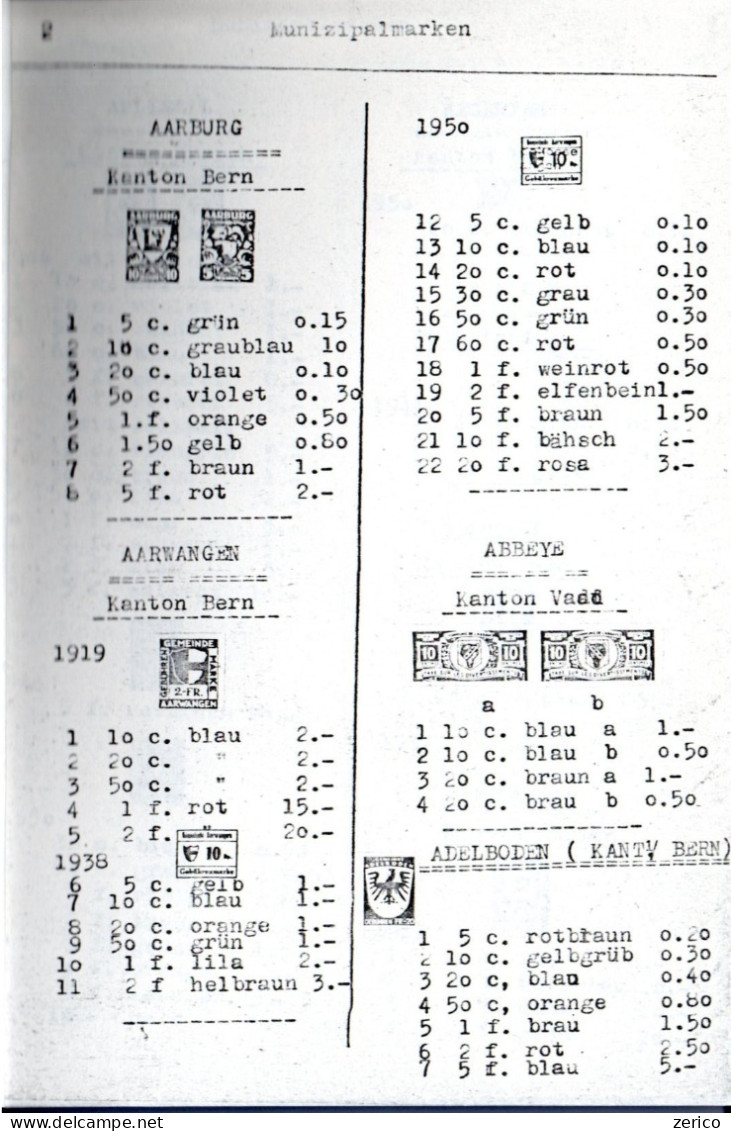 SUISSE Fiscaux Locaux Catalogue Des Timbres Municipaux, Par G. Schwarzelberger 80 Pages Fiscal - Fiscale Zegels