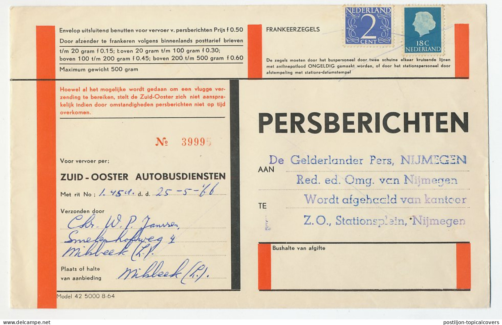 Milsbeek - Nijmegen 1966 - Persbericht Zuid-Ooster Autobusdienst - Unclassified