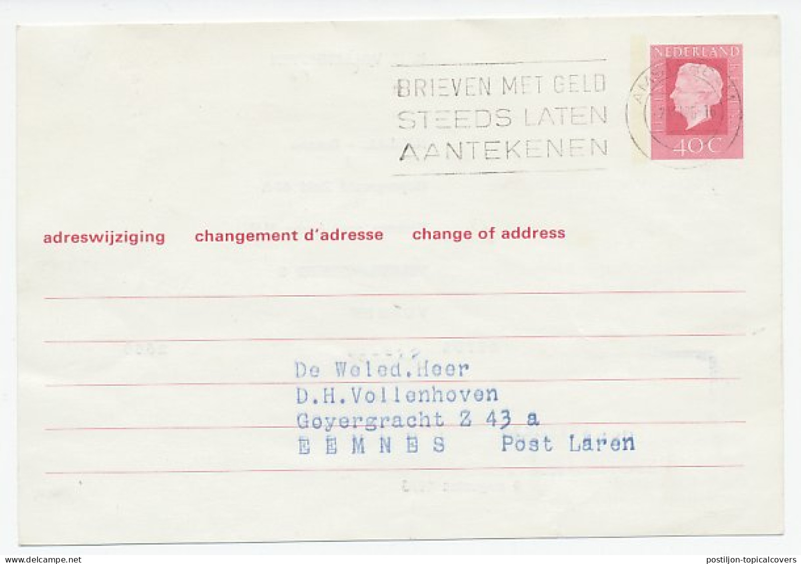 Verhuiskaart G. 42 Particulier Bedrukt Vorden 1976 - Entiers Postaux