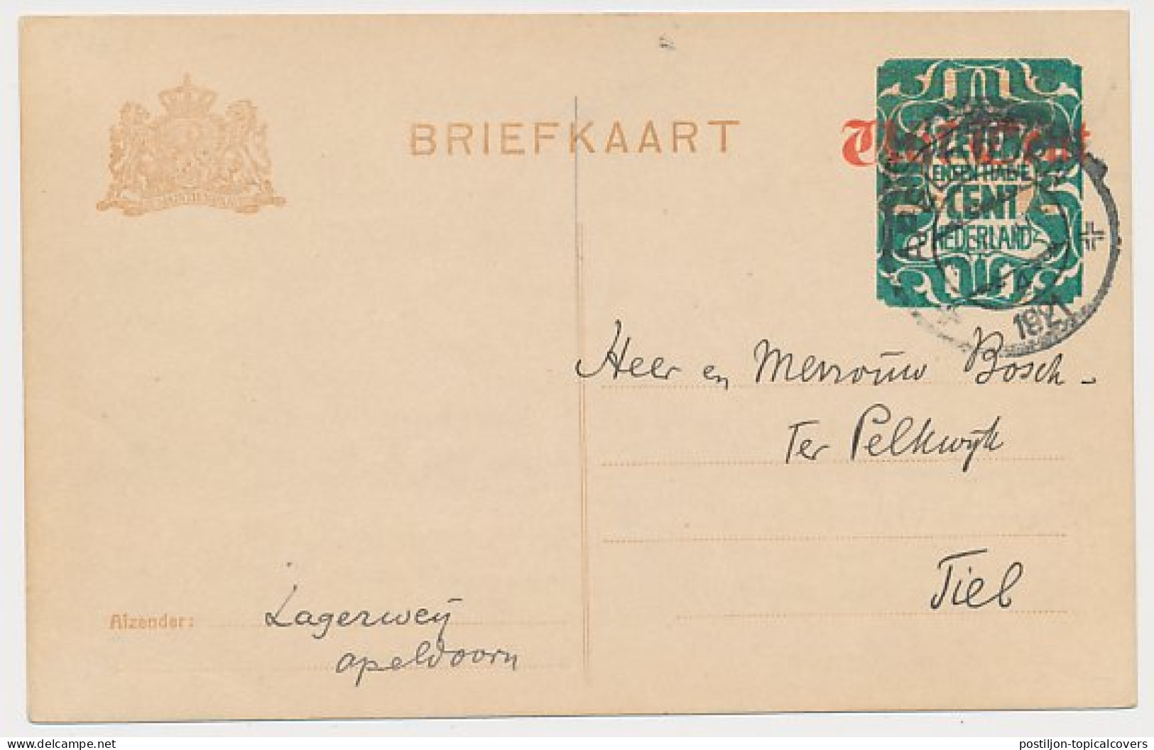 Briefkaart G. 176 A I Apeldoorn - Tiel 1921 - Ganzsachen