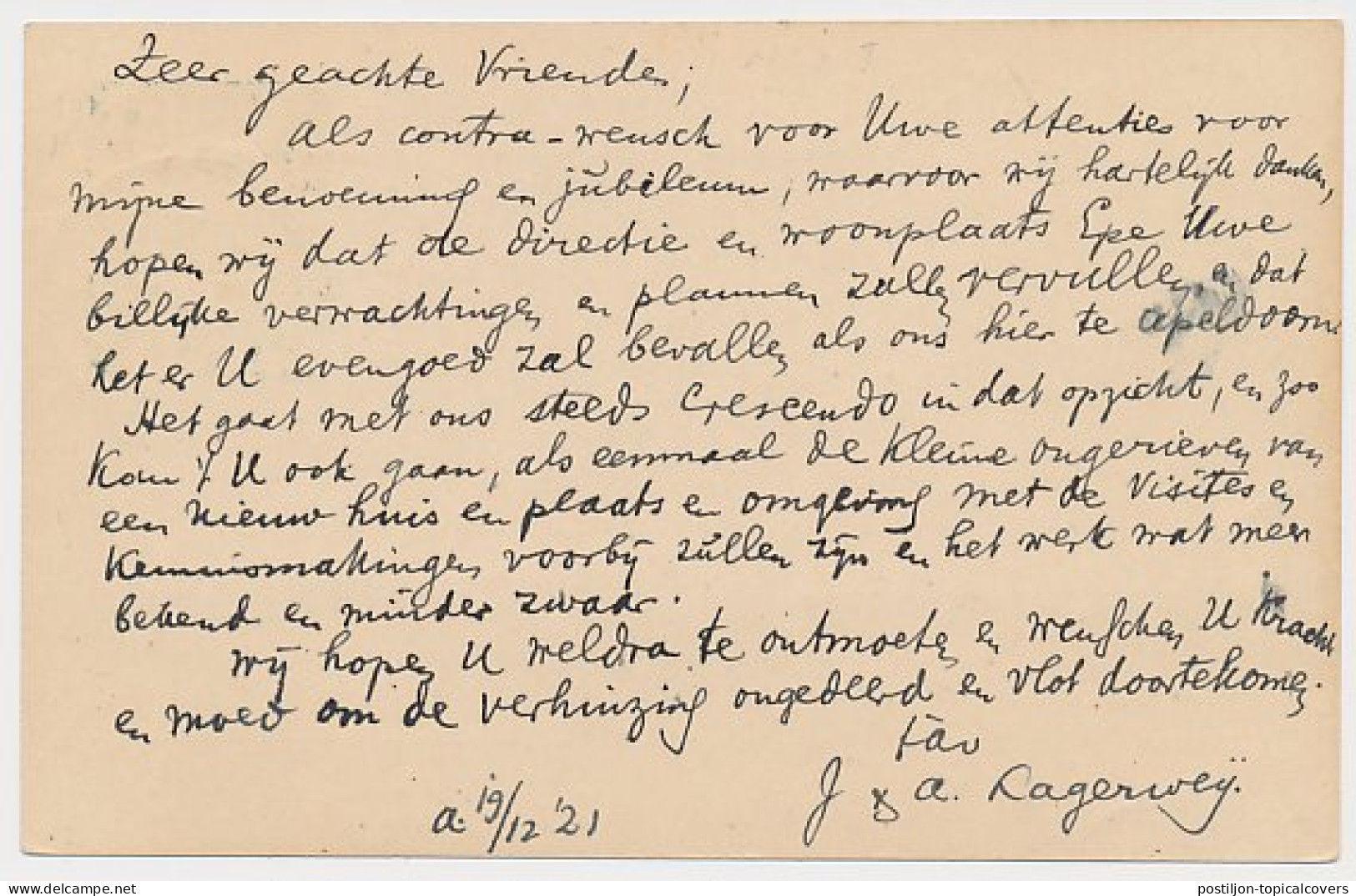Briefkaart G. 176 A I Apeldoorn - Tiel 1921 - Entiers Postaux