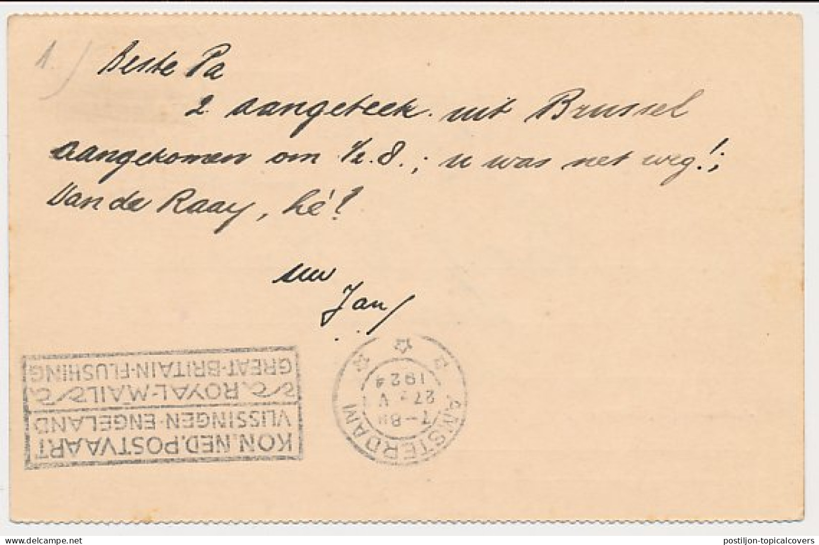 Briefkaart G. 156 B II Amsterdam - Brussel Belgie 1924 - Ganzsachen