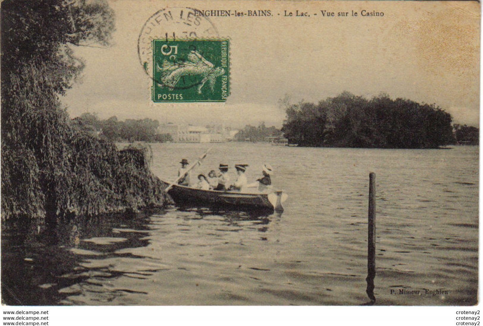 95 ENGHIEN LES BAINS Canotage Sur Le Lac Promeneuses En Barque Vue Sur Le Casino En 1912 P. Mimeur - Enghien Les Bains