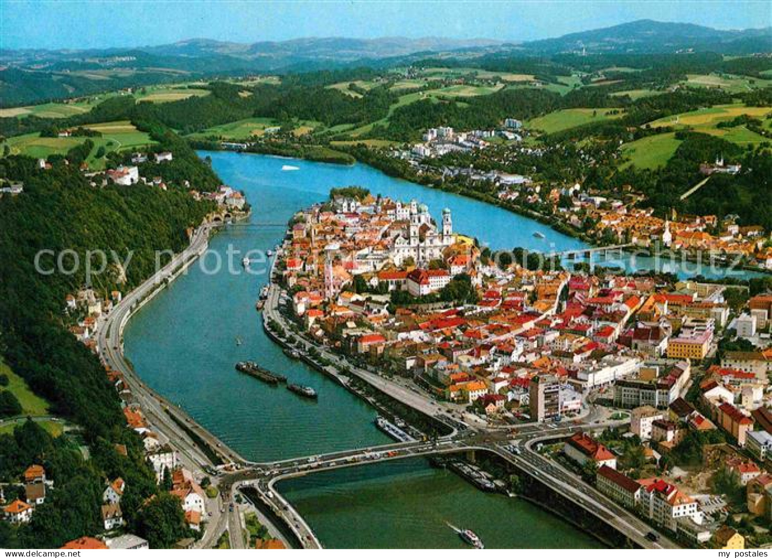 72842517 Passau Fliegeraufnahme Muendung Inn Ilz Donau Passau - Passau