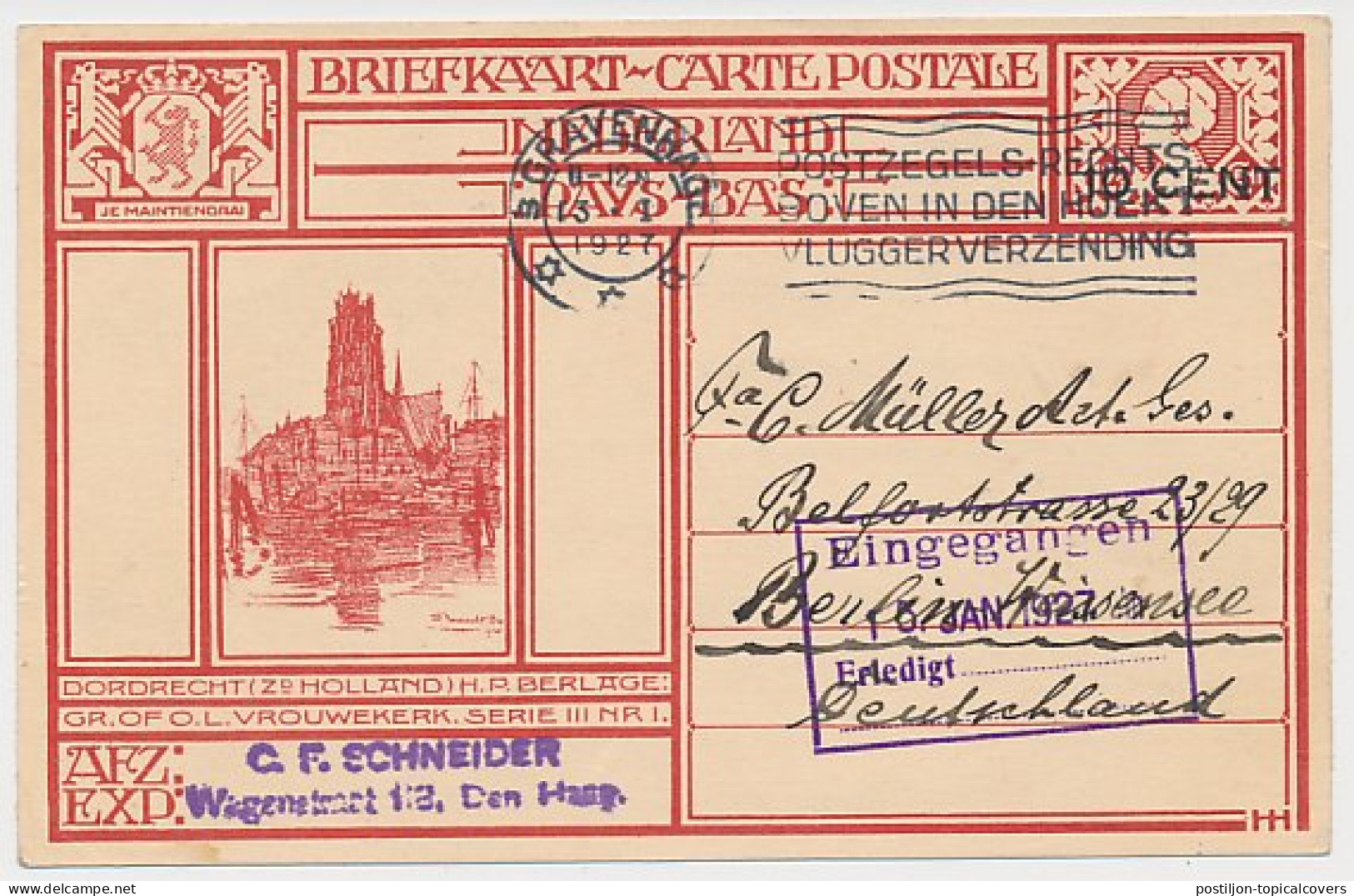 Briefkaart G. 214 D ( Dordrecht ) S Gravenhage - Duitsland 1927 - Postal Stationery
