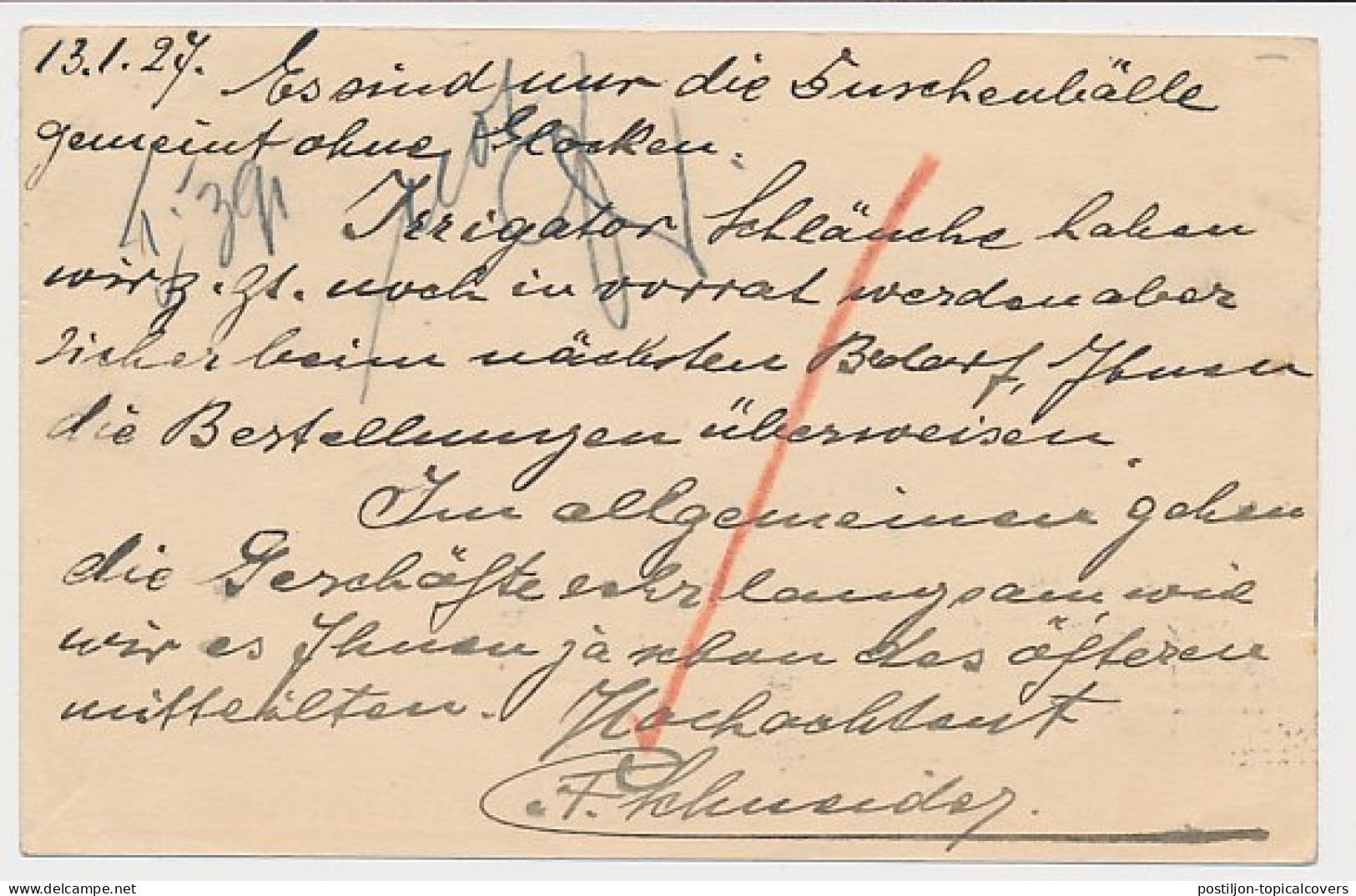 Briefkaart G. 214 D ( Dordrecht ) S Gravenhage - Duitsland 1927 - Ganzsachen