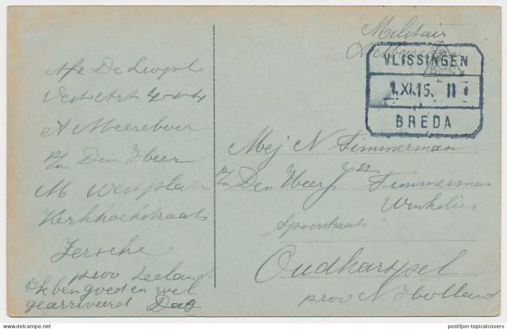 Treinblokstempel : Vlissingen - Breda II 1915 ( Yerseke ) - Ohne Zuordnung