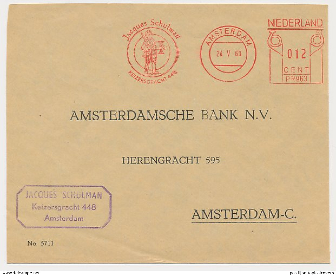 Firma Envelop Amsterdam 1960 - Jacques Schulman - Numismaat  - Ohne Zuordnung
