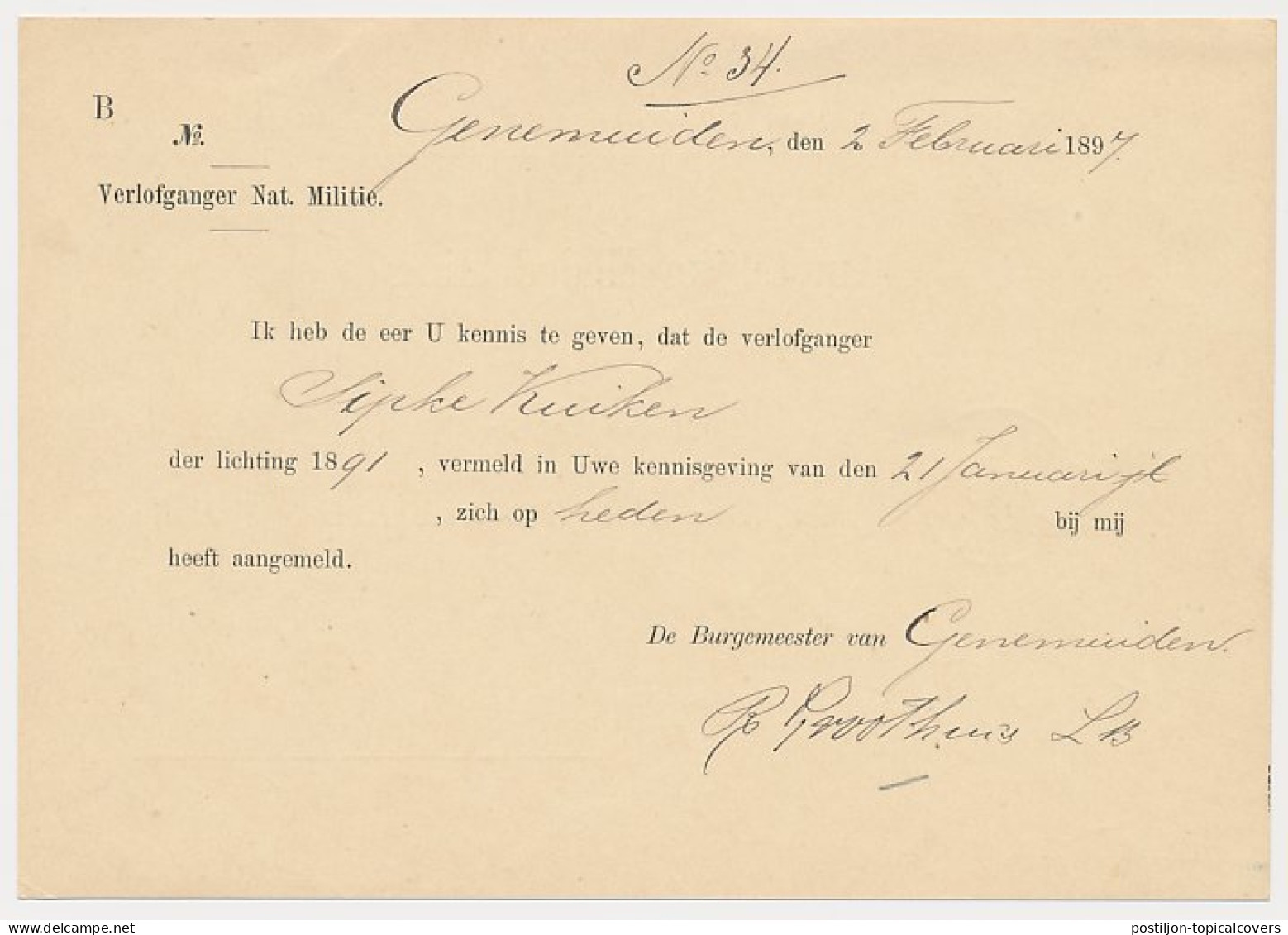 Kleinrondstempel Genemuiden 1897 - Ohne Zuordnung