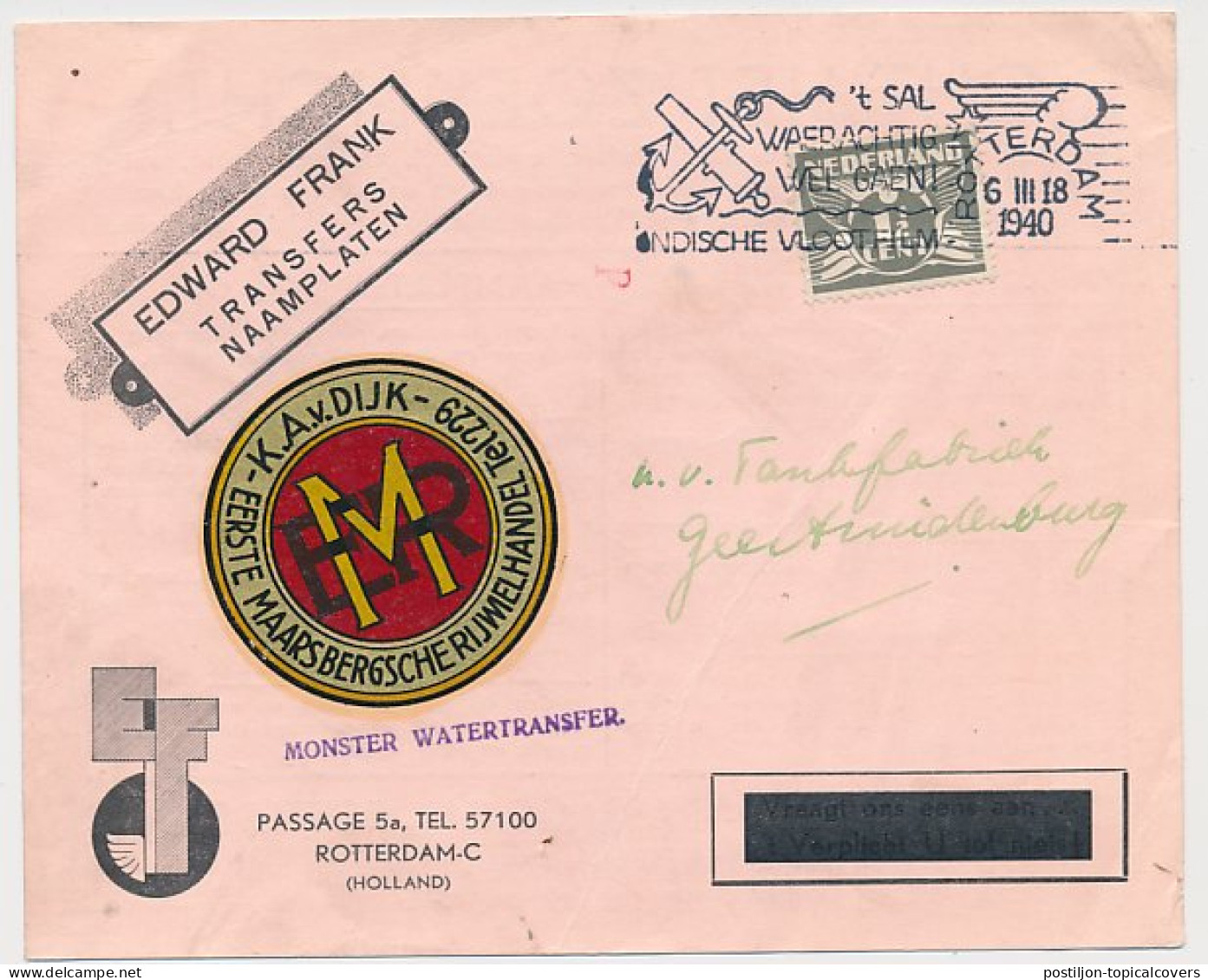 Firma Briefkaart Rotterdam 1940 - Naamplaten - Rijwielhandel - Ohne Zuordnung