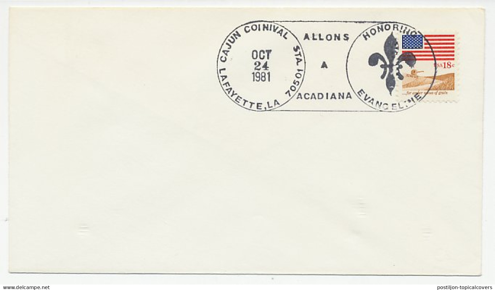 Cover / Postmark USA 1981 Lafayette Cajun Carnival - Queen Evangeline - Carnival