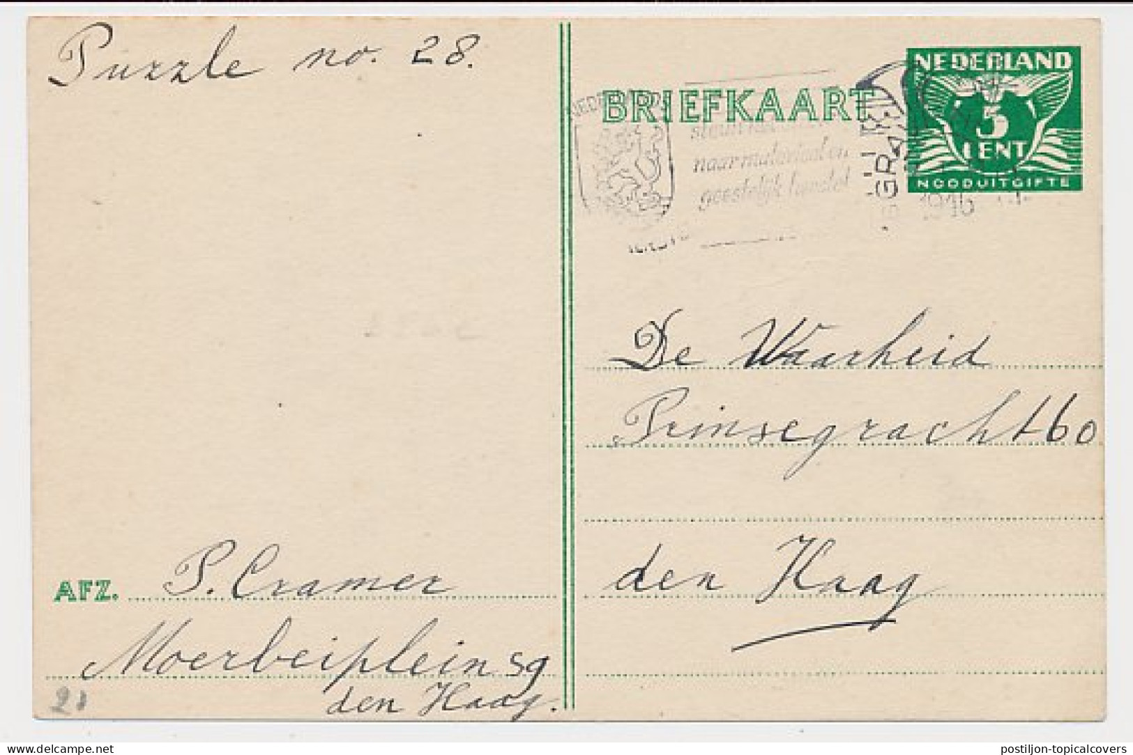 Briefkaart G. 277 E Locaal Te Den Haag 1946 - Postal Stationery