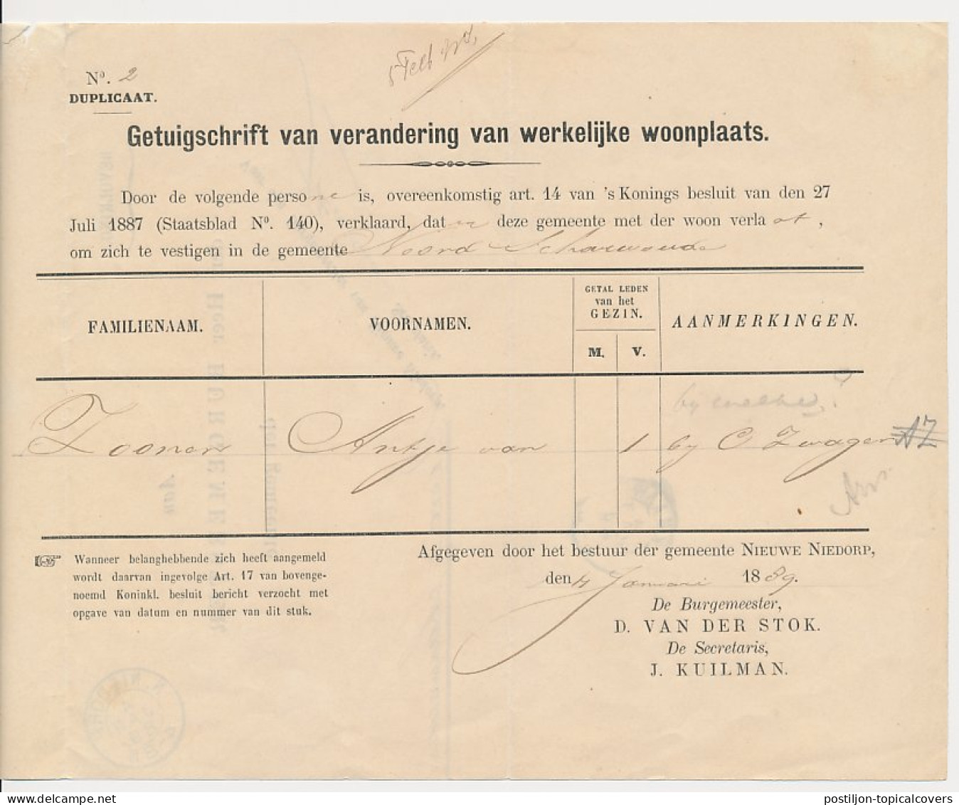 Kleinrondstempel N.Niedorp 1889 - Ohne Zuordnung