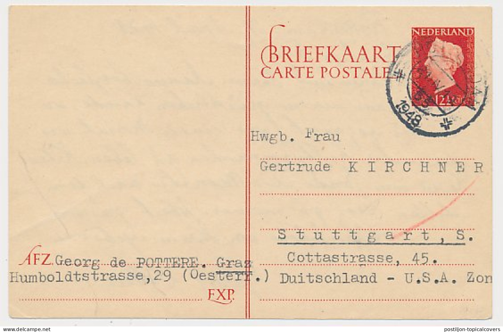 Briefkaart G. 295 B Rotterdam - Duitsland 1948 - Ganzsachen