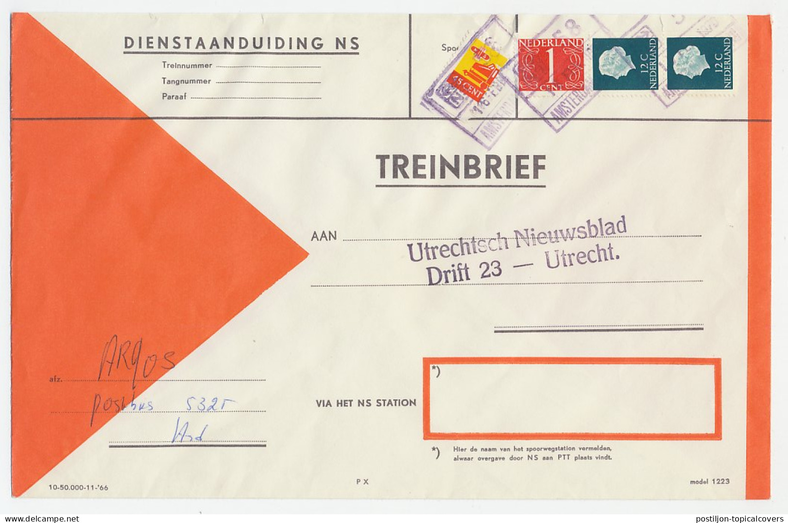 Treinbrief Amsterdam - Utrecht 1970 - Unclassified