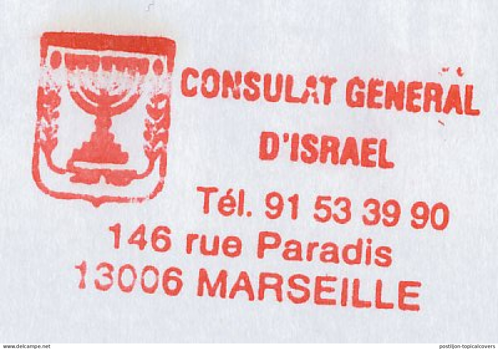 Meter Cover France 2002 Menohra - Israel - Consulate - Ohne Zuordnung