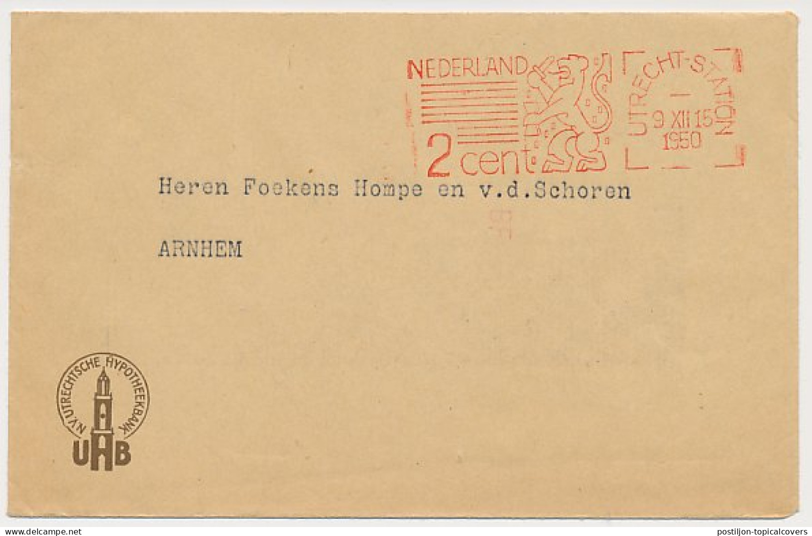Firma Envelop Utrecht 1950 - Domtoren - De Dom - Hypotheekbank - Ohne Zuordnung