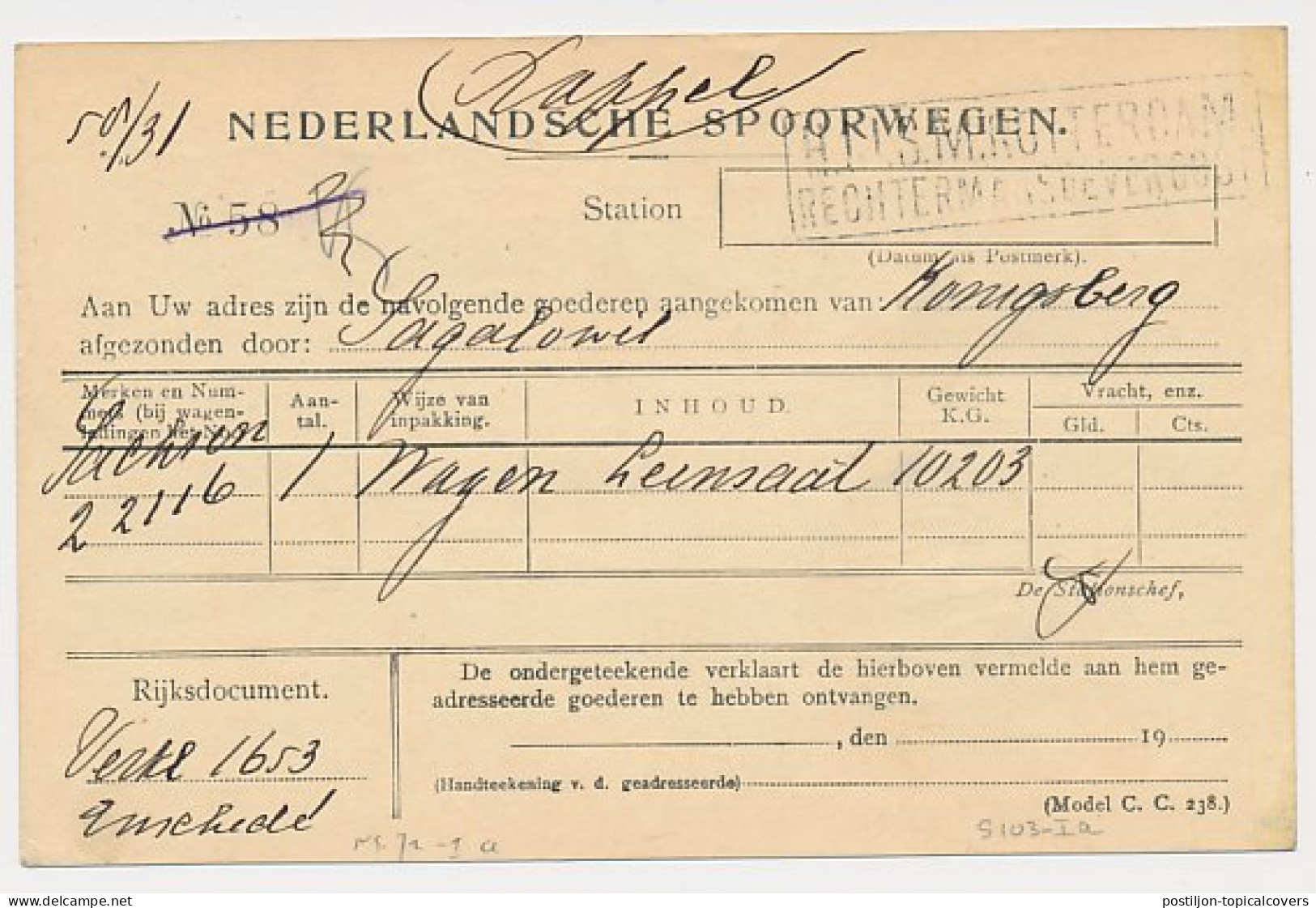 Spoorwegbriefkaart G. NS103-I A - Locaal Te Rotterdam 1920 - Postal Stationery