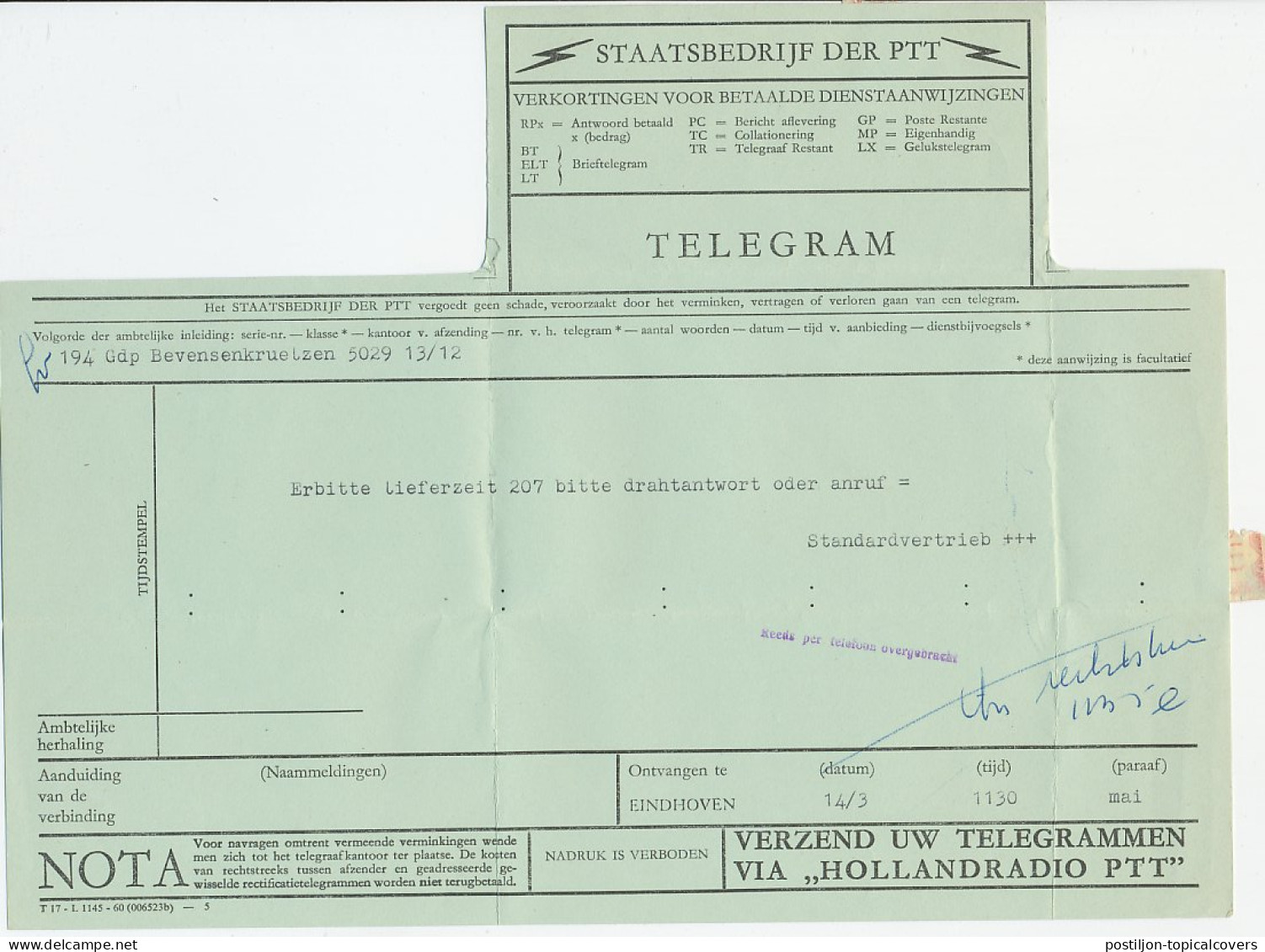 Telegram Duitsland - Eindhoven - Geldrop1961 - Ohne Zuordnung