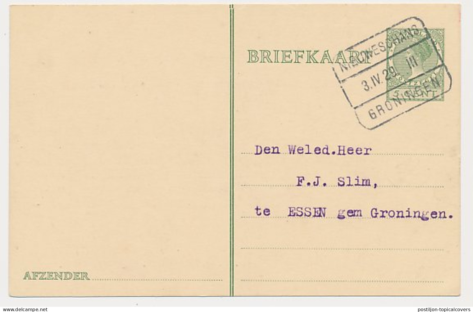 Treinblokstempel : Nieuweschans - Groningen III 1929 - Unclassified