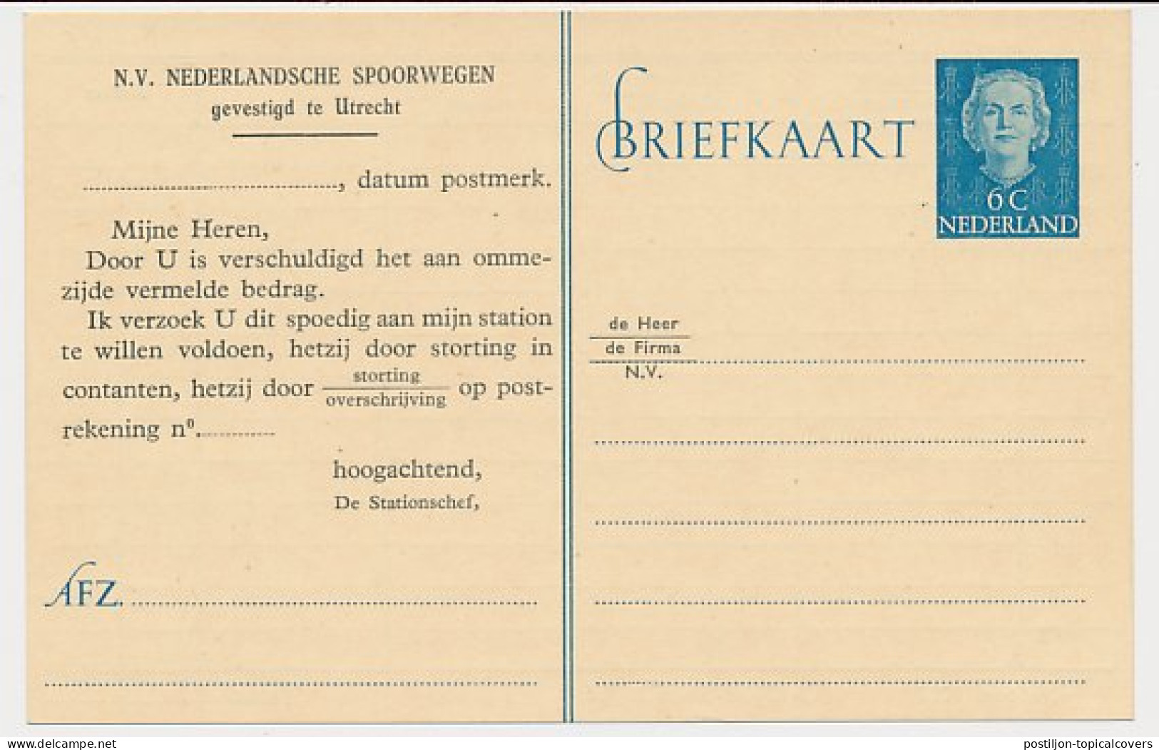 Spoorwegbriefkaart G. NS302 K  - Postal Stationery