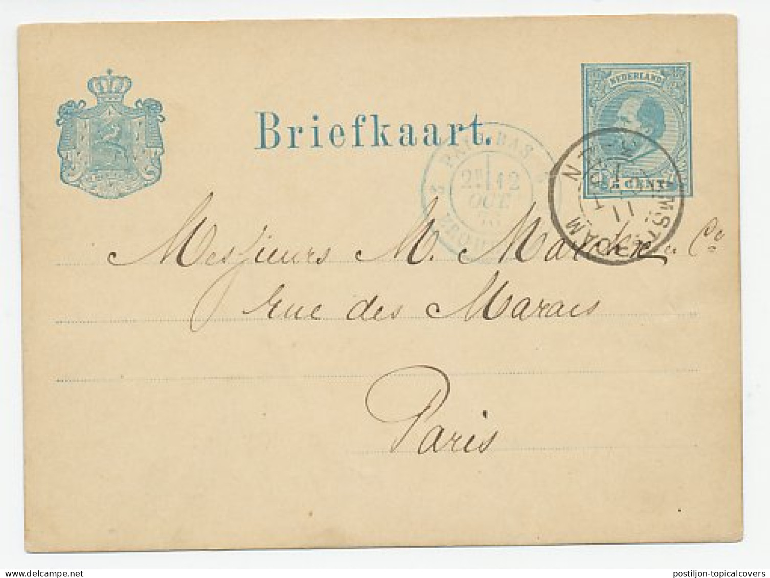 Briefkaart Amsterdam - Frankrijk 1879 - Grensstempel - Covers & Documents