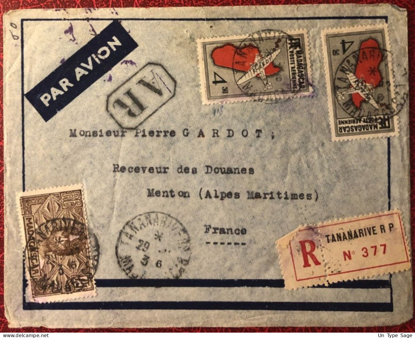 Madagascar, Divers Sur Enveloppe De Tananarive 29.12.1936 Pour La France - (C1107) - Covers & Documents