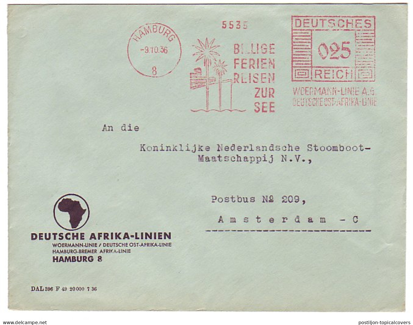 Meter Cover Deutsches Reich / Germany 1936 German East Africa Line - Ocean Liner - Schiffe