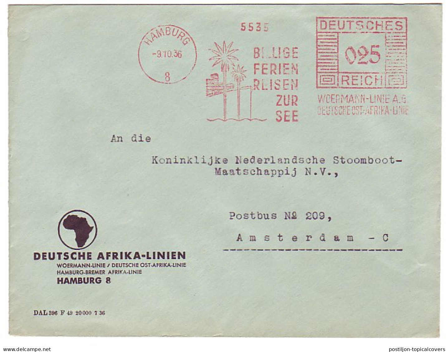 Meter Cover Deutsches Reich / Germany 1936 German East Africa Line - Ocean Liner - Ships