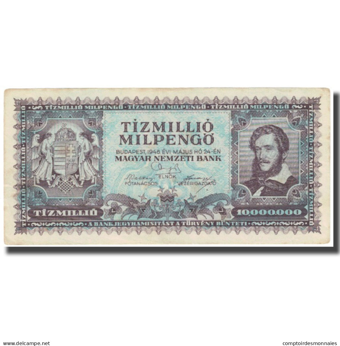 Billet, Hongrie, 10 Million Milpengö, 1946, 1946-03-18, KM:129, TB - Hongarije