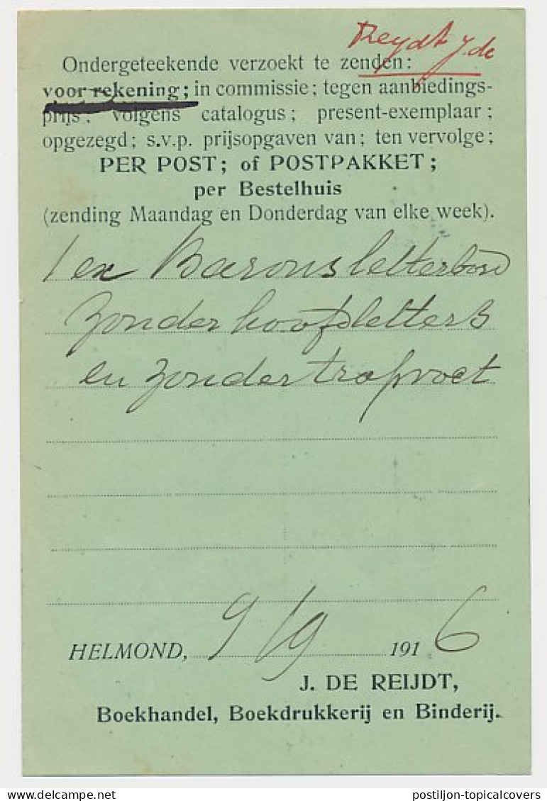 Bestelkaart Voor Boekwerken Helmond 1916 - Boekhandel - Ohne Zuordnung