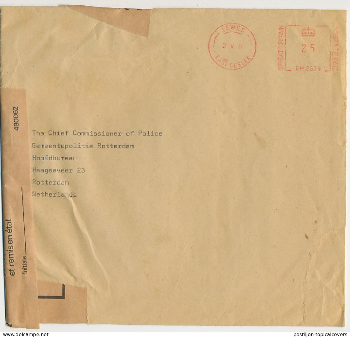 Damaged Mail Cover GB / UK - Netherlands 1980 Found Damaged - Officially Secured - Label / Tape - Zonder Classificatie