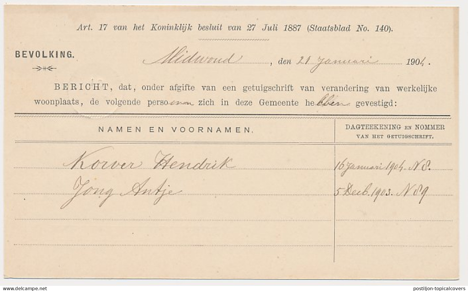 Kleinrondstempel Midwoud 1904 - Unclassified