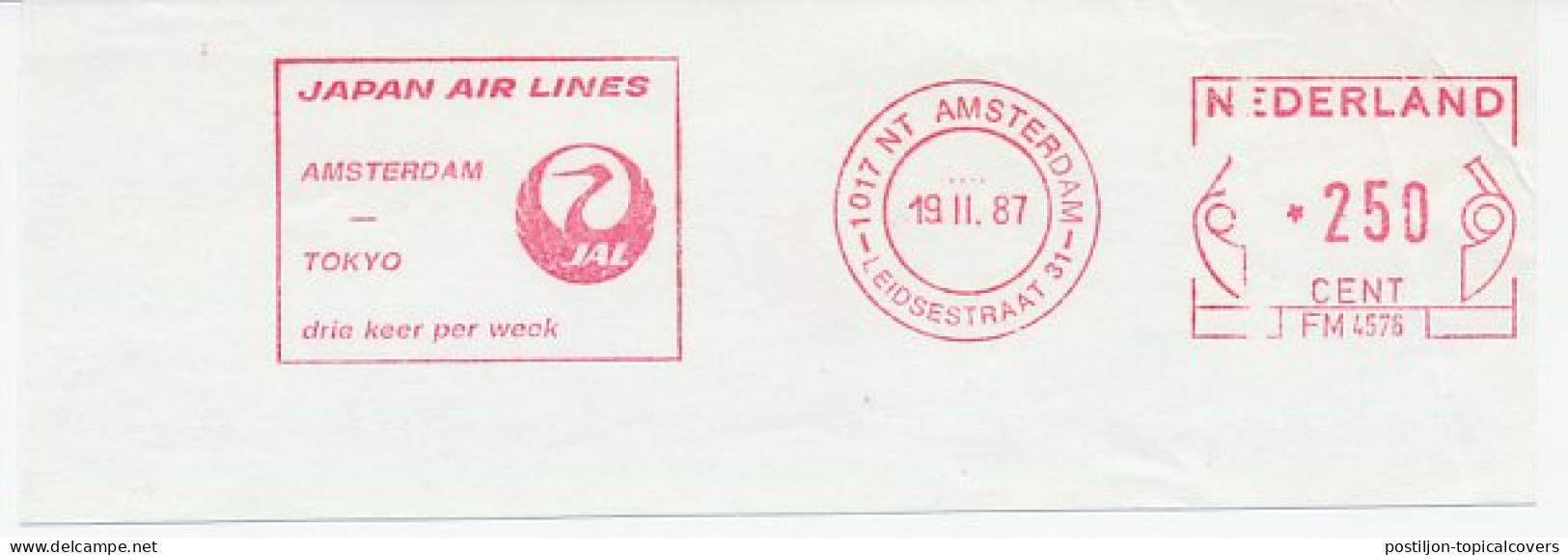 Meter Cut Netherlands 1987 JAL - Japan Air Lines - Aerei